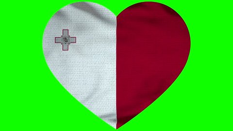 Malta Heart Flag Loop - Realistic 3D Illustration 4K - 60 fps flag of the Malta - waving in the wind. Seamless loop with highly detailed fabric texture. Loop ready in 4k resolution