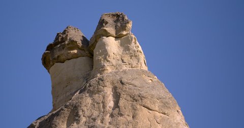 Static close up of fairy chimney rock formations and rock pillars of “Pasaba Valley” near Goreme, Cappadocia, Nevsehir, Turkey