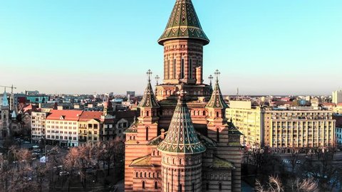 4k Ortodox Cathedral Timisoara Drone Vertical Footage Sunset 