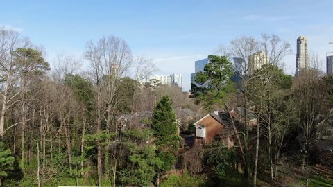 Atlanta, Georgia / USA - March 1 2019 : Aerial of the Sights and Landmarks in Buckhead, a neighborhood in Atlanta, Georgia.