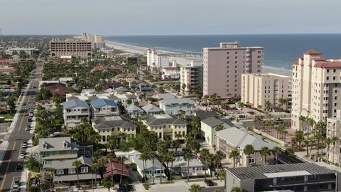Jacksonville, Florida / USA - March 1 2019 : Aerial of the Sights and Landmarks in Jacksonville Beach, a coastal city in Northeast Florida.