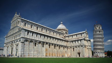 PISA, ITALY - MAY 29, 2011 Time Lapse of Pisa Cathedral Tourists People Visit Leaning Tower Italian Symbol