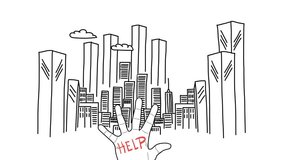 Hand calls for help against the background of city buildings - Powered by Shutterstock - Get 15% off with code: PIKWIZARD15