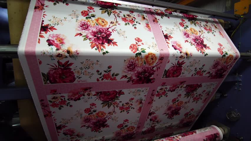 Industrial sublimation printer for digital printing on fabrics. Modern textile industry. Textile printing is the process of applying colour to fabric in definite patterns or designs. handmade in italy Royalty-Free Stock Footage #1026526883