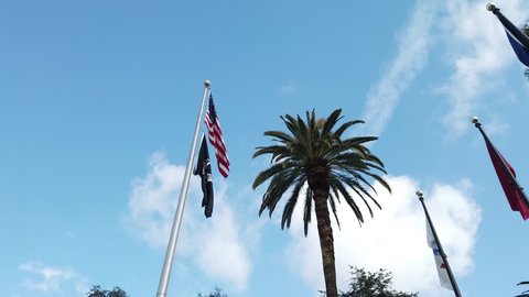 The American and Navy flag fluttering, photo taken at Los Angeles County, California, United States