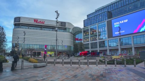 LONDON- JUNE, 2018: Time lapse of Westfield Shopping Centre in Shepherds Bush. Large-scale indoor retail centre with many high street and luxury chains. 
