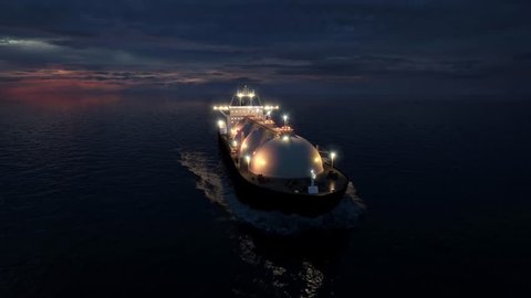 LNG tanker at night