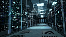 Cyber security with shield symbol on glass door in server room. Camera rises in the corridor with working computer racks. Digital protection 3D abstract concept animation. - Powered by Shutterstock - Get 15% off with code: PIKWIZARD15