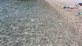 Video of a needlefish swimming on a beach on Hvar, Croatia.