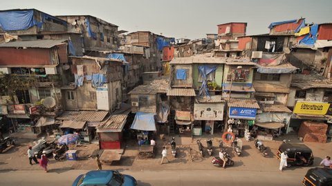 Mumbai, India - December 17, 2018: Dharavi slums in east Mumbai. Bandra District, Maharashtra, India.