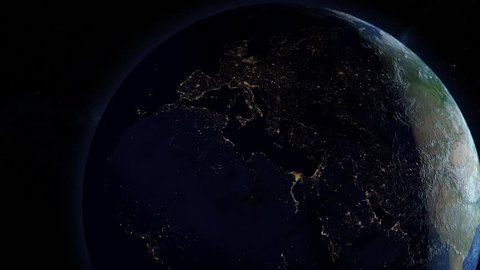 A simulated continental power outage as seen from space. European version.  	