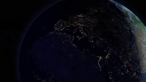 Power is returned after a continental power outage as seen from space. European version.  	