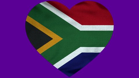 South Africa Heart Flag Loop - Realistic 3D Illustration 4K - 60 fps flag of the South Africa - waving in the wind. Seamless loop with highly detailed fabric texture. Loop ready in 4k resolution