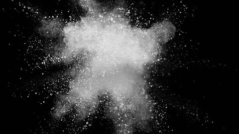 Super slow motion of white powder explosion isolated on black background. Filmed on high speed cinema camera, 1000fps.