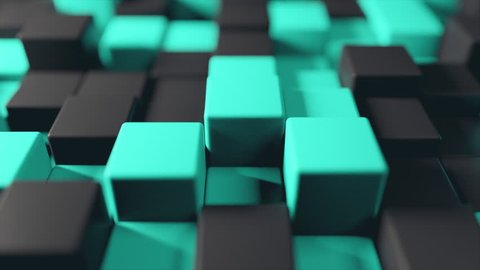 Abstract 3d animation of the movement of two-color cubes turquoise and black, seamless loop 4k background