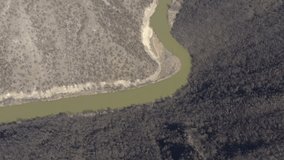 Above the meandering river Timok stream 4K drone video