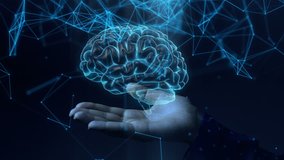 Blue hologram humans brain structure rotating in a woman hands. Futuristic idea concept. - Powered by Shutterstock - Get 15% off with code: PIKWIZARD15