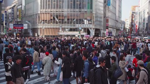 Shibuya,Tokyo-March,2018:People Walking Crosswalk in Shibuya