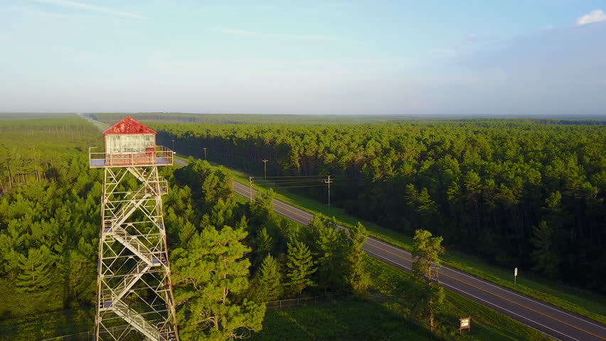 Fire Tower Aerial Video at Sunrise