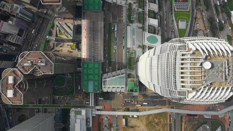 HONG KONG - OCTOBER 10 2018: sunny hong kong city downtown tallest building block aerial topdown panorama 4k circa october 10 2018 hong kong.
