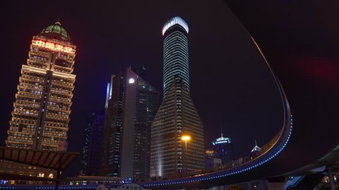SHANGHAI, CHINA - SEPTEMBER 20 2017: night illuminated shanghai downtown traffic square panorama 4k circa september 20 2017 shanghai, china.