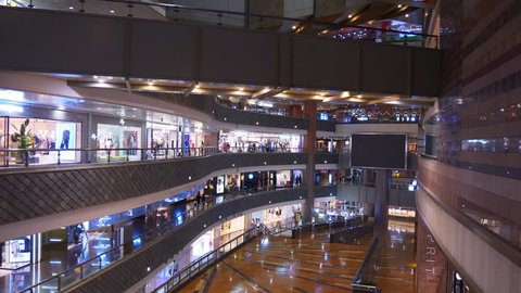 SHANGHAI, CHINA - SEPTEMBER 20 2017: shanghai city famous mall main hall interior panorama 4k circa september 20 2017 shanghai, china.