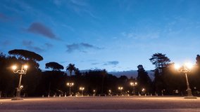 Glitch effect. Dawn at Pincio. Garden Villa Borghese, Rome, Italy. Time Lapse