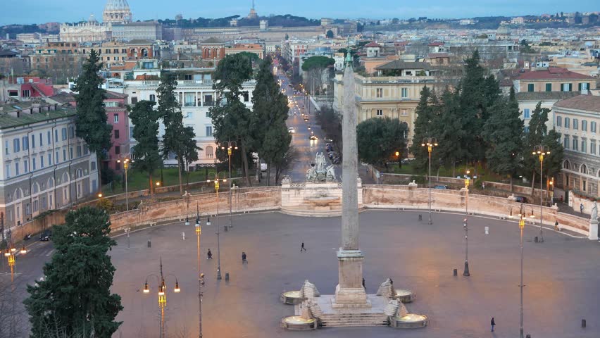 Glitch effect. Piazza del Popolo. Dawn. Rome, Italy