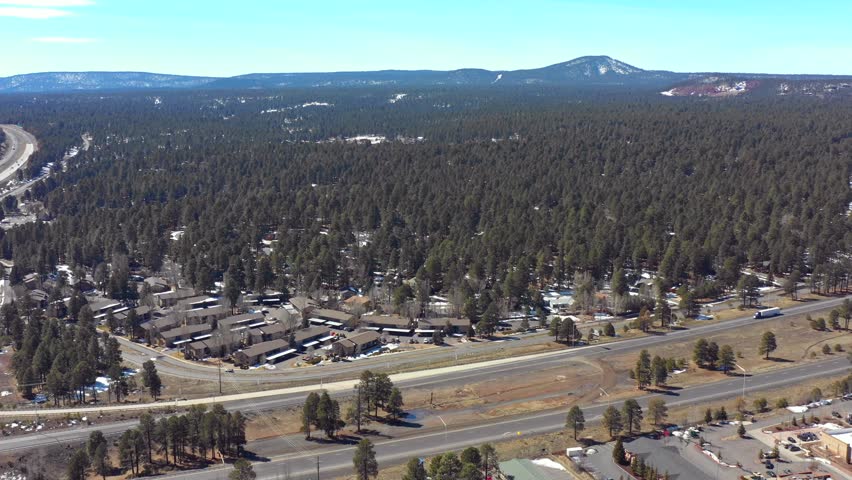 Aerials Flagstaff AZ residential neighborhoods forest landscape