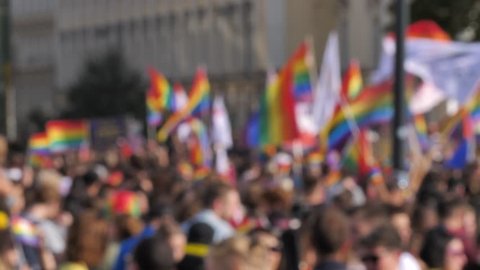 Blur crowd background Rainbow Flags LGBTQ Gay pride parade, celebration