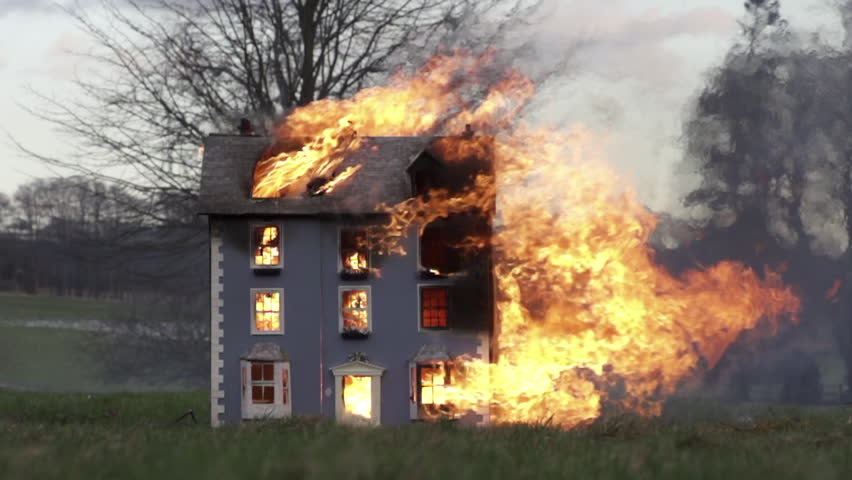Slow motion fire of dolls house