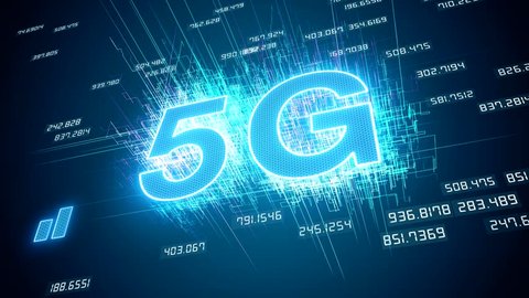 Video animation of the fast 5G mobile network on blue background