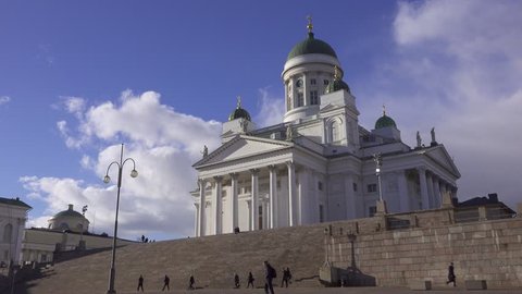 Helsinki Cathedral in the centre on Helsinki in spring time