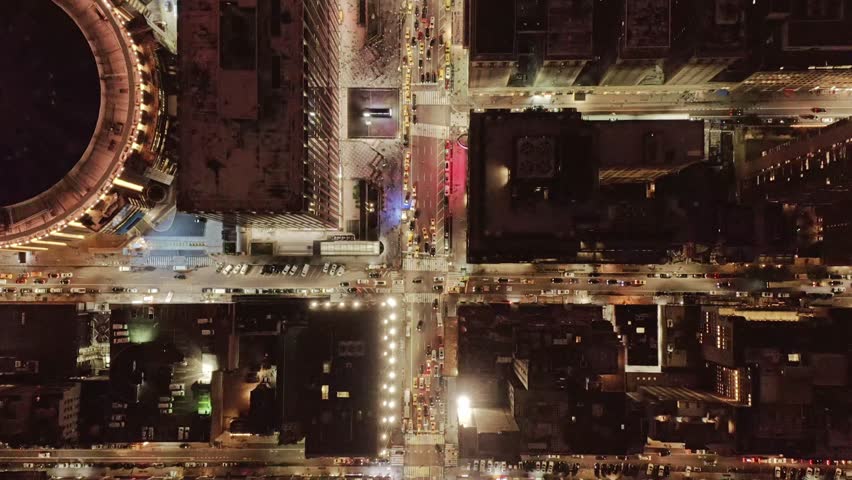 Aerial view of Manhattan traffic at night 4K
