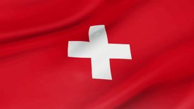 Switzerland flag waving in wind video footage  Realistic Switzerland Flag background. Switzerland Flag Looping Closeup