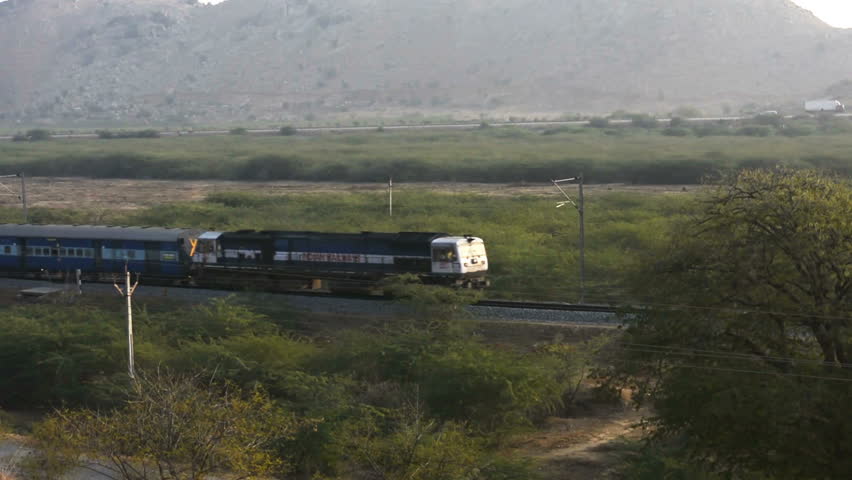 Elevated view of train moving forward