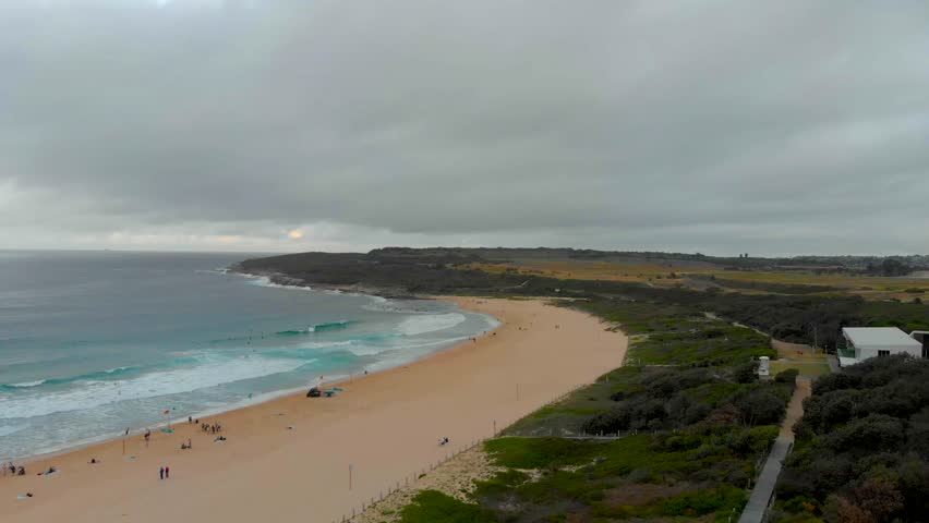 Aerial view of Maroubra Beach (Sydney, Australia) during cloudy weather