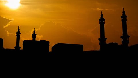 Masjidil Haram, Great Mosque of Mecca, Time Lapse with Red Sunset, Saudi Arabia