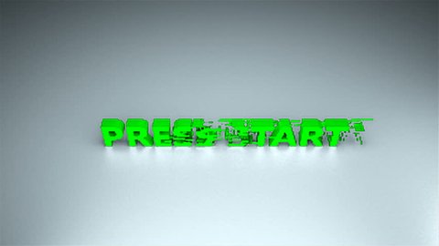 3d text - Press start with glitches effect are on surface, background for gaming design, above view, computer generated