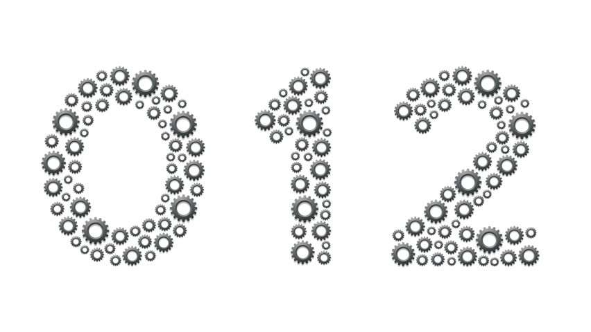 Alphabet set letter number zero to nine and punctuation, Engineering Gear pattern, Teamwork system concept design illustration isolated on white background animation 4K