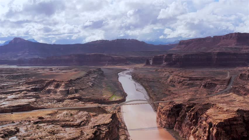 Aerial view of Colorado River Bridge at Hite Crossing, near Hite Utah, Highway 95, Utah, United States