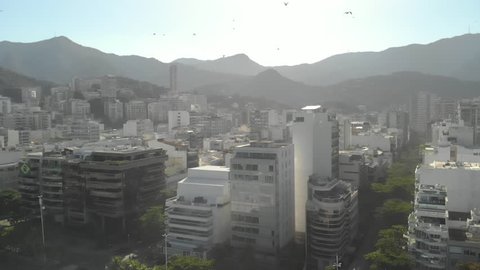 Aerial footage of Rio de Janeiro buildings on a sunny day 