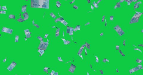 Flying 100 Brazilian real banknotes - 4K 60fps 3d render Isolated on green background