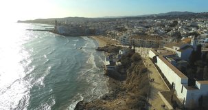 Barcelona. Aerial view of SItges. Spain. 4k Drone Video