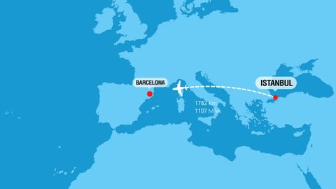 Istanbul to Barcelona Flight Travel Route