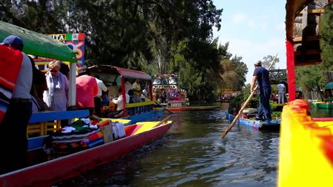 Xochimilco, MEXICO - FEBRUARY 03, 2018: Colourful Mexican hand painted boats