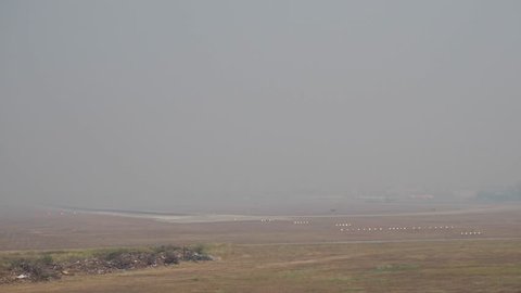 Toxic weather from smoke and dust PM 2.5 Chiang Mai Airport Make the plane Flying up and down, difficult and dangerous Monday, 1 April 2019 at 11:30 am Chiang Mai, Thailand