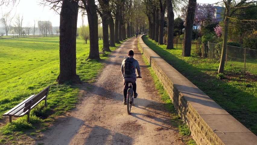 aerial view from man riding a bicycle in Cologne city