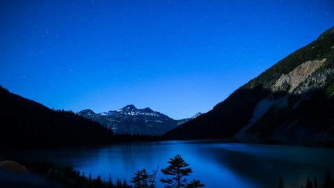 Starlapse on Mountain Side Glacier Lake to Whiteout Taken at Joffreys Lake BC Canada