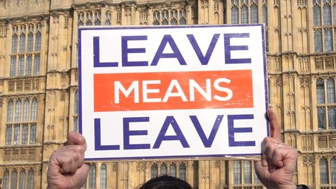 England , London April 1,2019 - Brexit demonstration in Westminster - Protests in favor of England's exit - Leave means leave - Uk exit from Europe 